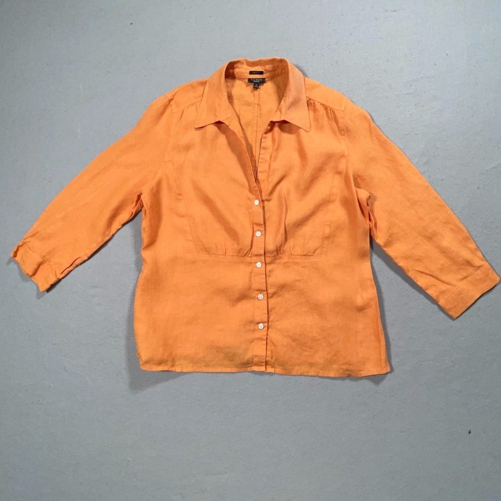 Talbots Button Down Shirt Women 18 Regular Fit Orange Pure Irish Linen‎ Casual